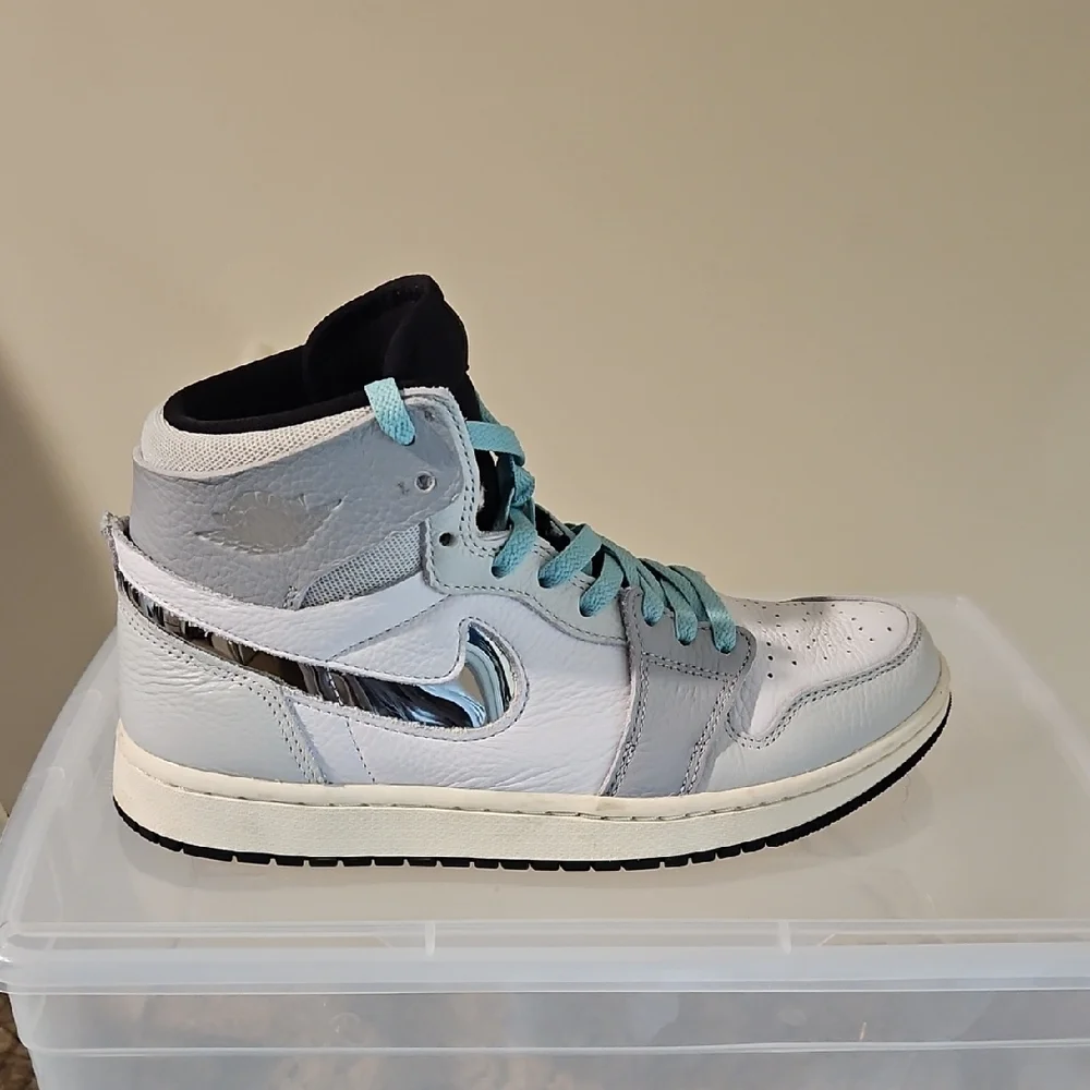 Nike Women's High-Top Sneakers in White, Light Blue, and Silver - Picture 2 of 5